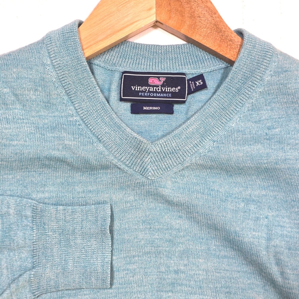 Vineyard Vines Sweater Mens XS Blue Merino Wool Blend V-Neck Performance Pullo